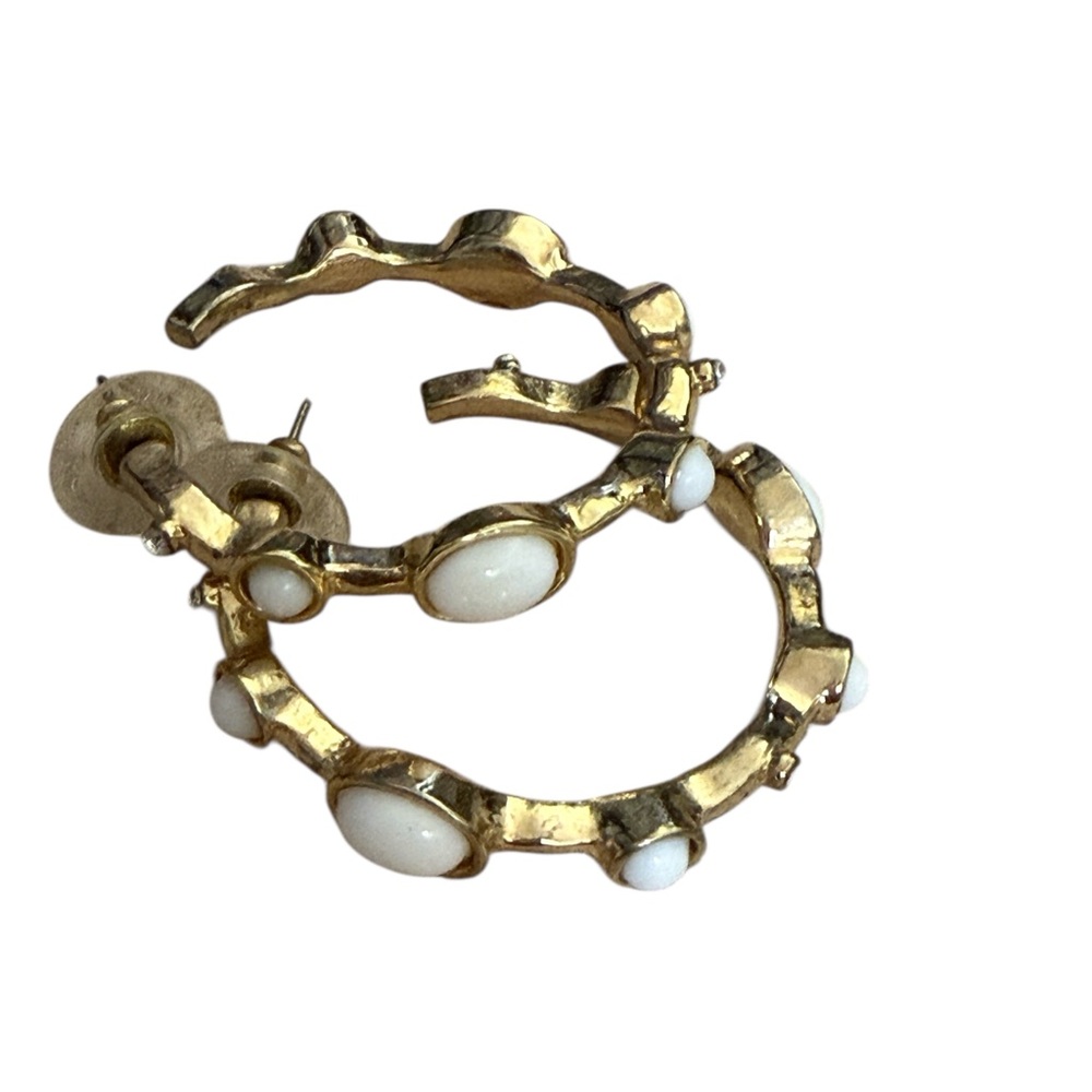 Vintage Cache gold and white hoop earrings